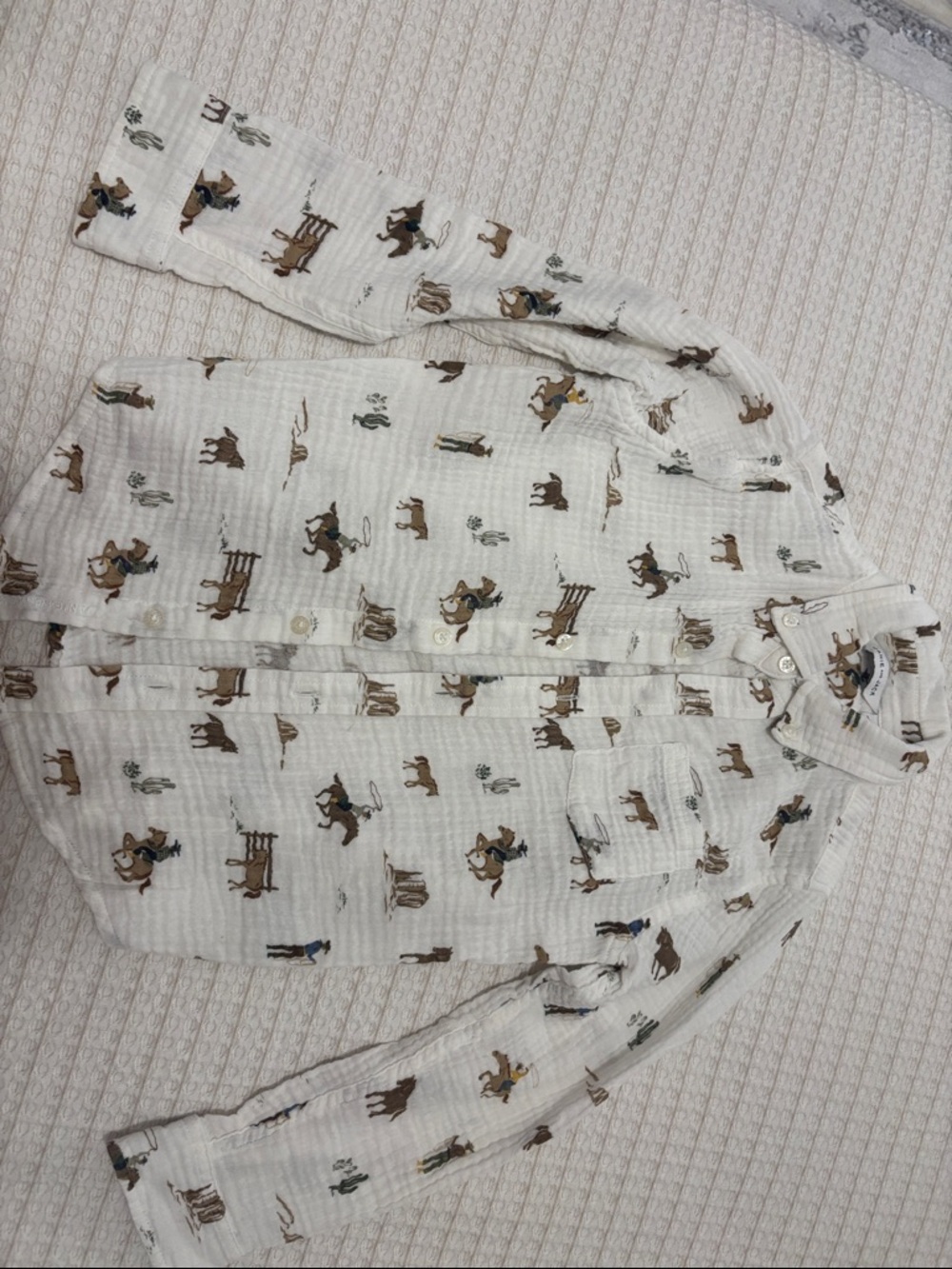 Janie and Jack White Button-Up Shirt with Horse Print